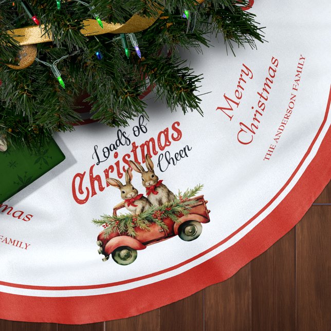 Loads of Christmas Cheer Rabbits in Red Truck Brushed Polyester Tree Skirt (Creator Uploaded)