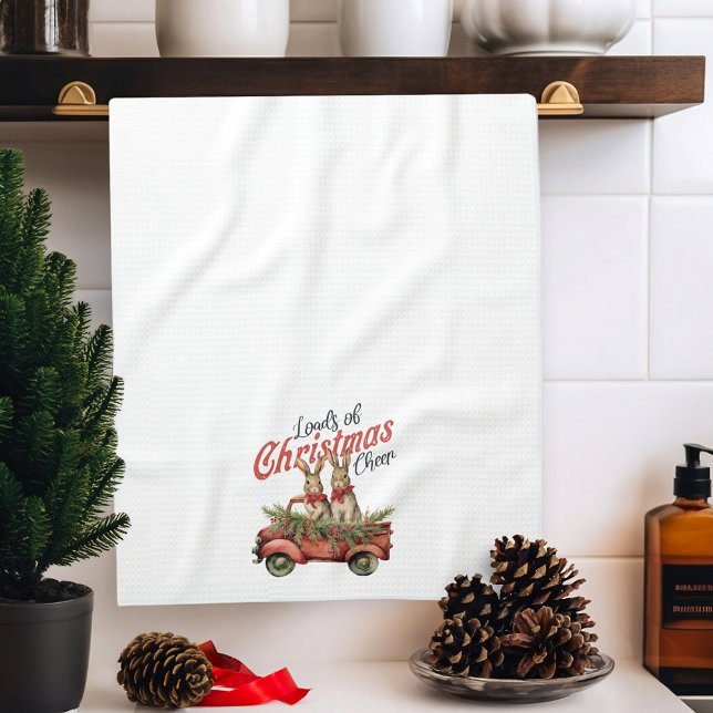 Loads of Christmas Cheer Rabbits in Red Truck Kitchen Towel (Creator Uploaded)
