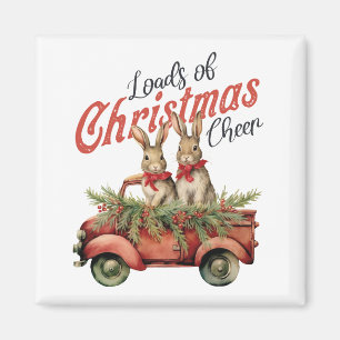 Loads of Christmas Cheer Rabbits in Red Truck Magnet