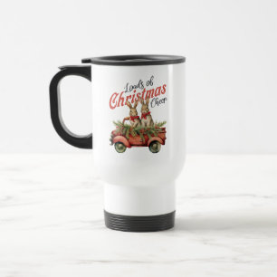 Loads of Christmas Cheer Rabbits in Red Truck Travel Mug