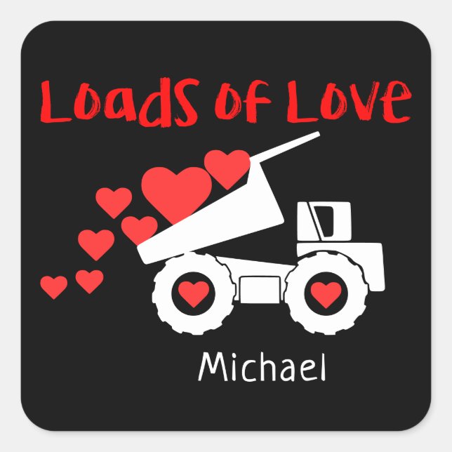 Loads Of Love Cute Truck Love Hearts Personalized Square Sticker (Front)