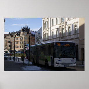 Löbau, Germany - Public Bus in Historic Cityscape Poster