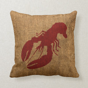 Lobster and Crab in Nautical Rustic Red Throw Pillow