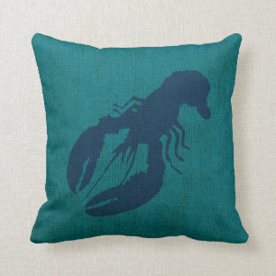 Lobster and Crab in Ocean Green Blue Throw Pillow