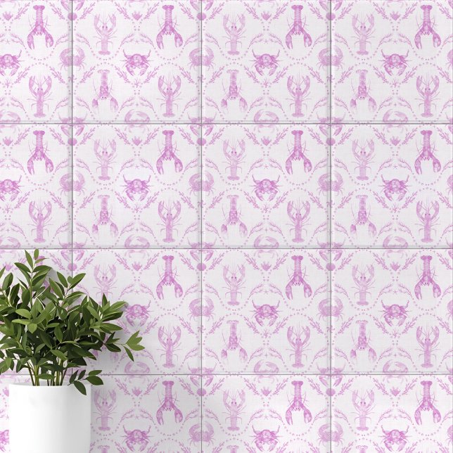 Lobster and Crabs Light Pink Preppy Nursery Tile (Lobster and Crabs Light Pink Preppy Nursery Ceramic Tile)