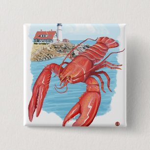 Lobster and Portland Lighthouse Scene 2 Inch Square Button