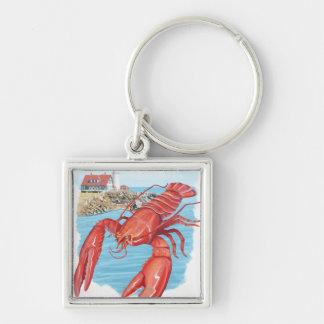 Lobster and Portland Lighthouse Scene Keychain