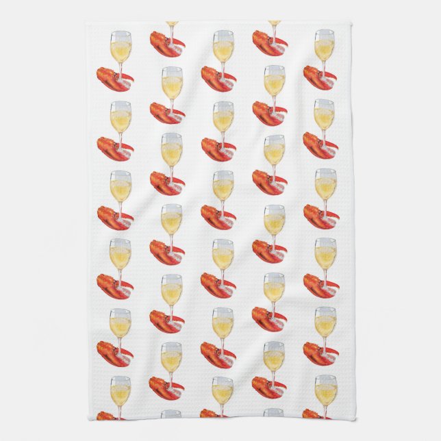 Lobster and Wine Kitchen Towel (Vertical)
