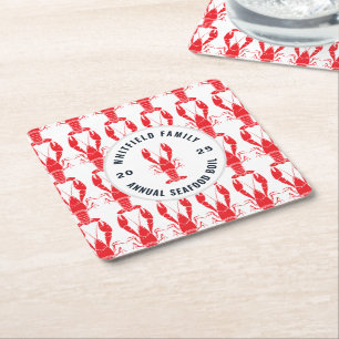 Lobster Bake Pattern Seafood Boil Square Paper Coaster