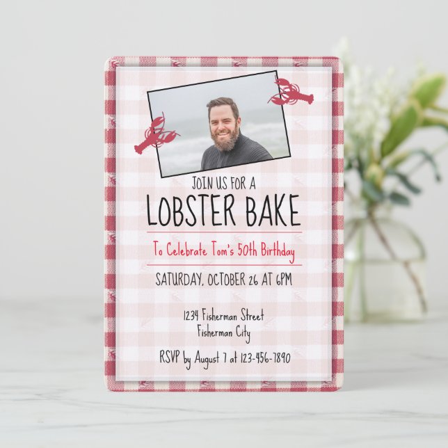 Lobster Bake Red & White Birthday Invite Photo (Standing Front)