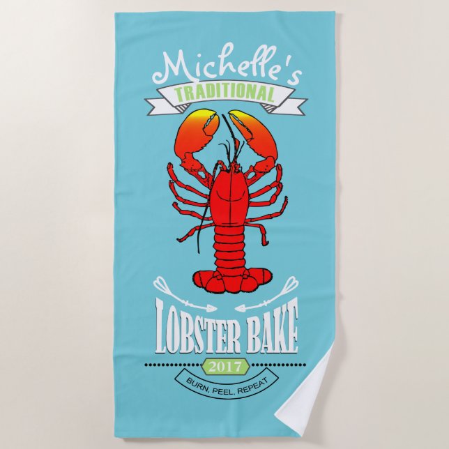 Lobster Bake Sunburn Humour ID417 Beach Towel (Front)