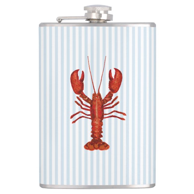 Lobster Beach Nautical Blue Stripe Hip Flask (Front)