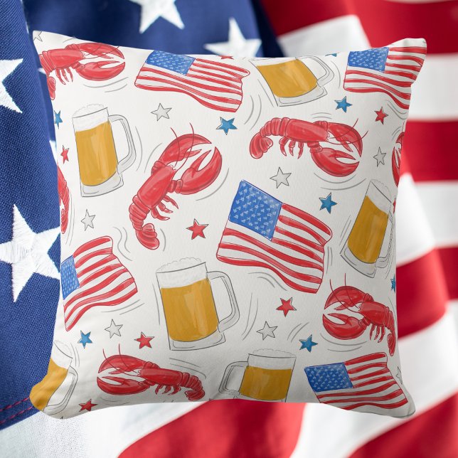 Lobster Beer Flag Star Throw Pillow (Creator Uploaded)