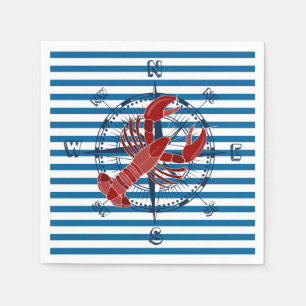 Lobster Blue and White Horizontal Stripe Napkin