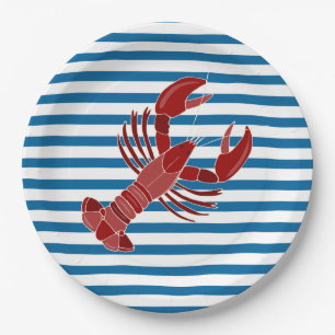 Lobster Blue and White Stripe Paper Plates