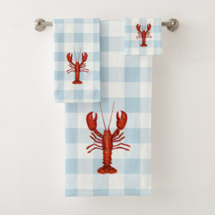 Lobster Blue Check Gingham Pattern Bath Towel Set