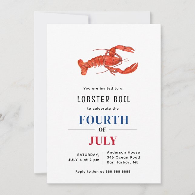 Lobster Boil 4th of July party  Invitation (Front)