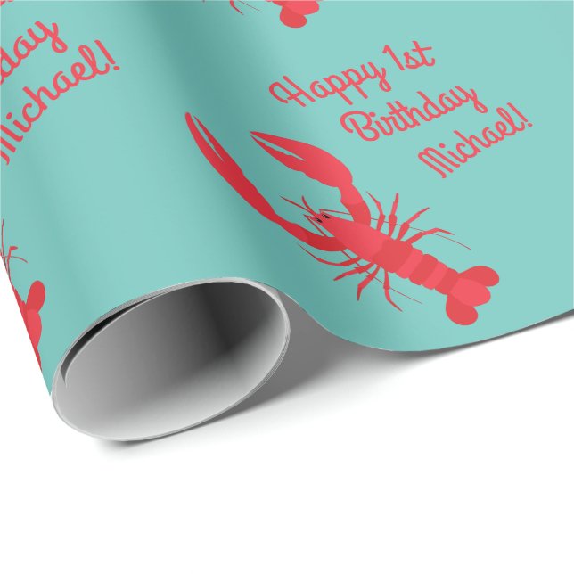 Lobster Boil Birthday Party Cute Kids Wrapping Paper (Roll Corner)