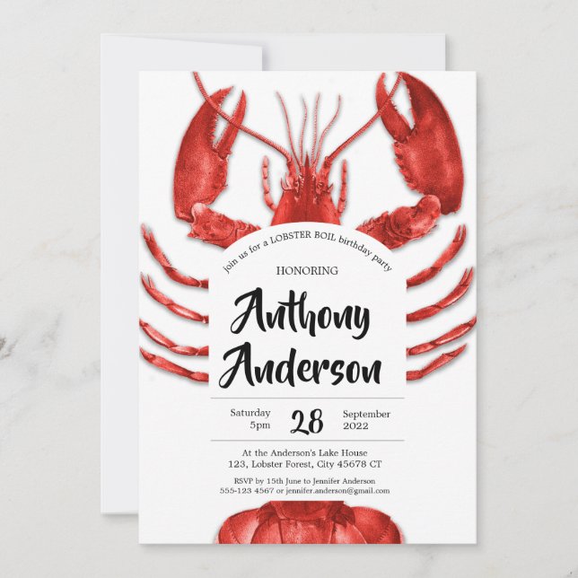 Lobster Boil Party White Informal Custom Birthday  Invitation (Front)