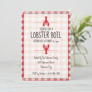 Lobster Boil Red and White Fall Beach Party Invitation