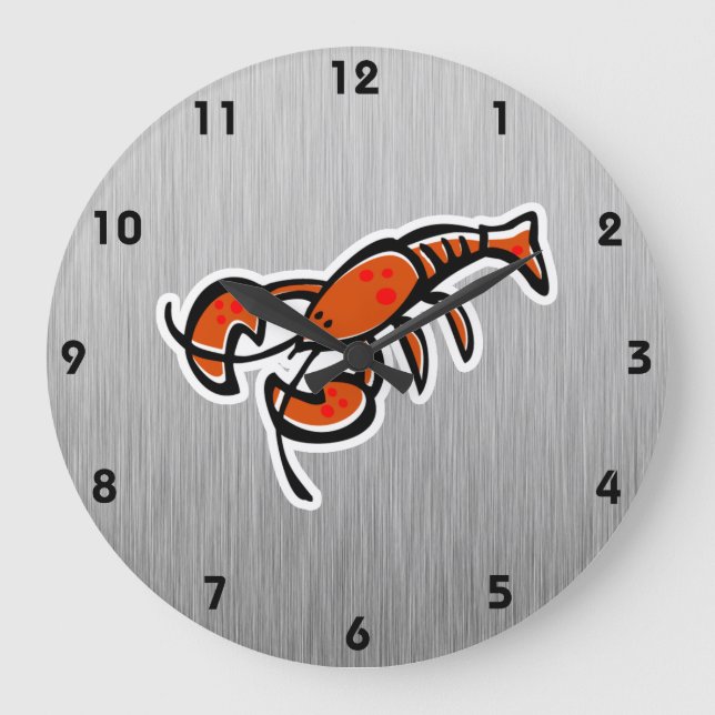 Lobster; Brushed metal-look Large Clock (Front)