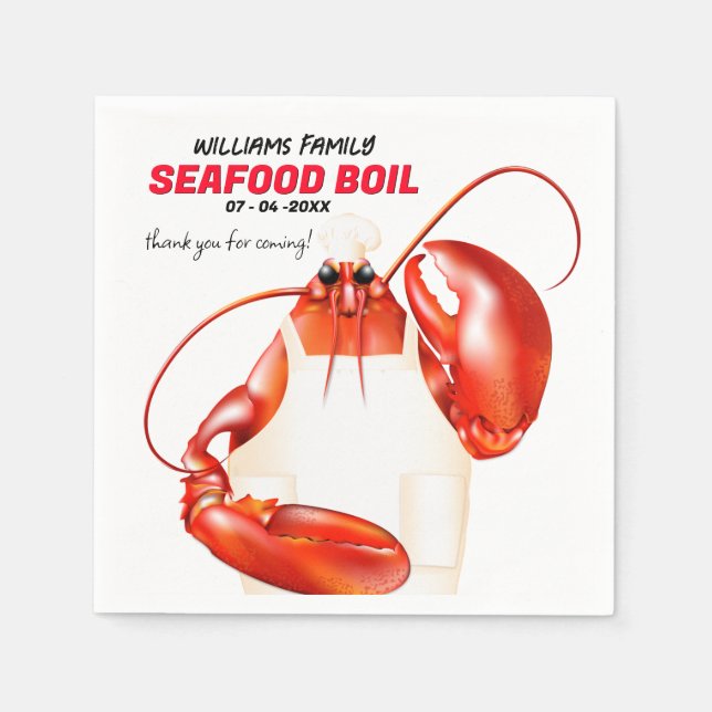 Lobster Chef Seafood Event Napkin (Front)
