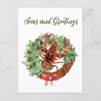 Lobster Christmas Watercolor Wreath 