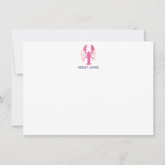 Lobster Coastal Chic Personalized Flat Note Card (Front)