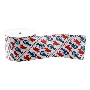 Lobster Crabs Patriotic Summer Pattern Grosgrain Ribbon
