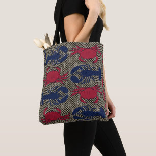 Lobster Crabs Sea Life Pattern on Mesh Tote Bag