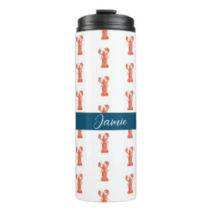 Lobster Crawfish Crustacean Watercolor Monogrammed Thermal Tumbler