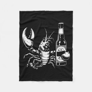 Lobster Crawfish Holding Beer Bottle Funny Crayfis Fleece Blanket