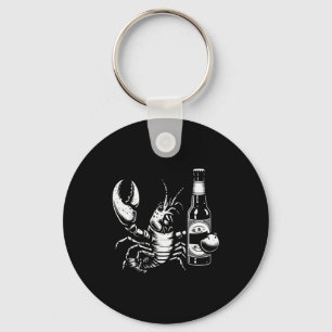 Lobster Crawfish Holding Beer Bottle Funny Crayfis Keychain