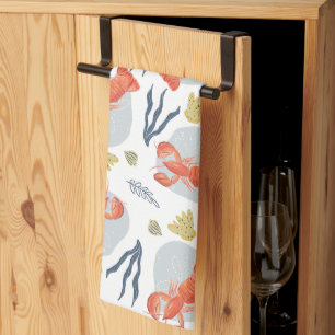 Lobster Crawfish Seafood Under Water Pattern Kitchen Towel