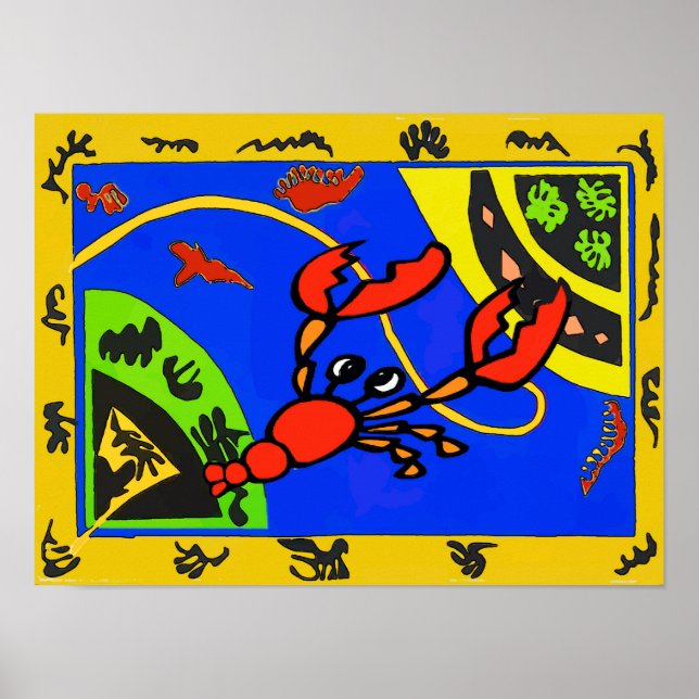 Lobster, Crayfish Abstract, Matisse Style Poster (Front)