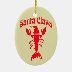 Lobster Crayfish Santa Claws, Edit Text Ceramic Ornament