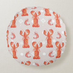 Lobster Crustacean Watercolor Snowflake Pattern  Round Pillow