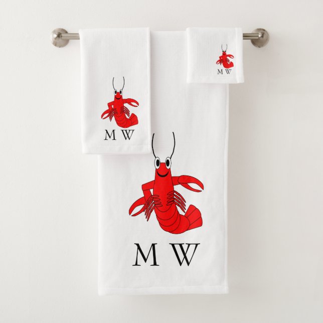Lobster Design Monogrammed Bath Towel Set (Insitu)
