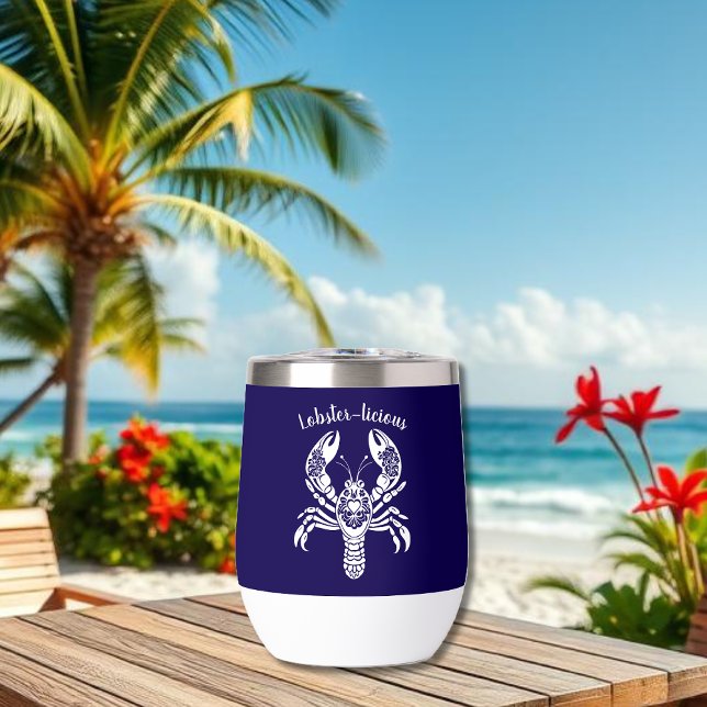 Lobster-Fisherman Core-Hawaiian-Blue (Lobster-Fisherman Core-Hawaiian-Tropical-Summer-Beach Tumbler-Cocktails-wine Tumbler-dark blue)