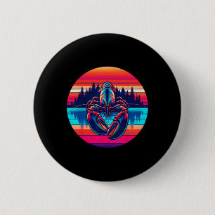Lobster Fishing Sunset Retro Style Vintage 80s 70s 2 Inch Round Button