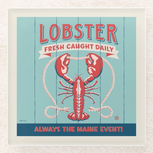 Lobster Fresh Caught Daily | Maine Glass Coaster (Front)