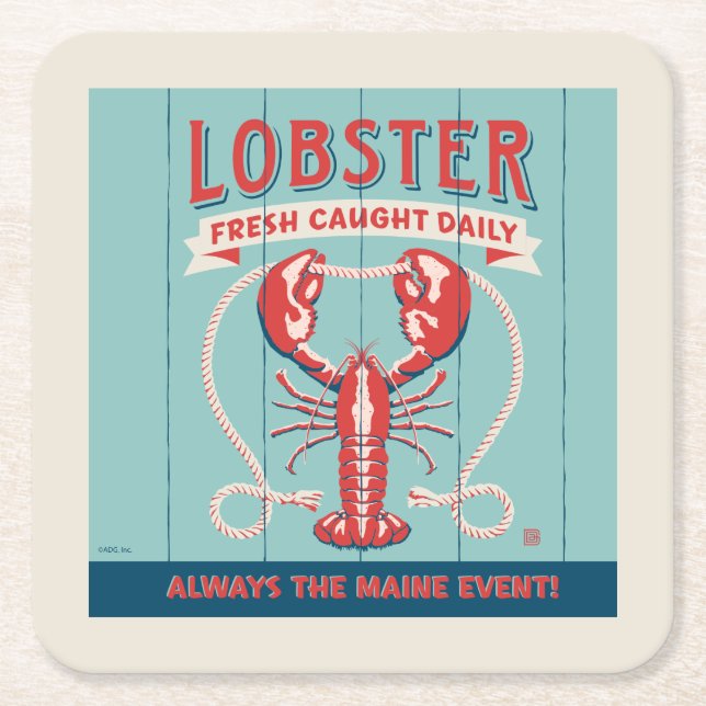 Lobster Fresh Caught Daily | Maine Square Paper Coaster (Front)