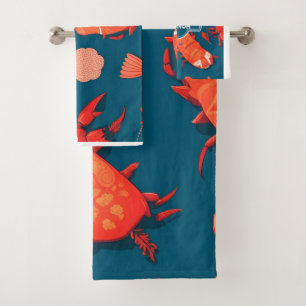 Lobster Geometric Colourful Personalized Pattern Bath Towel Set