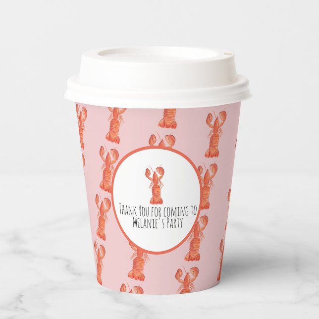 Lobster Hand Watercolor Seafood Crab Boil Pink Paper Cups (Front)