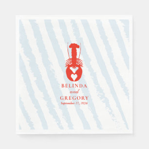 Lobster Heart Blue Stripes Nautical Beach Wedding Napkin