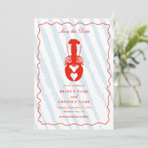 Lobster Heart Blue Stripes Nautical Beach Wedding Save The Date
