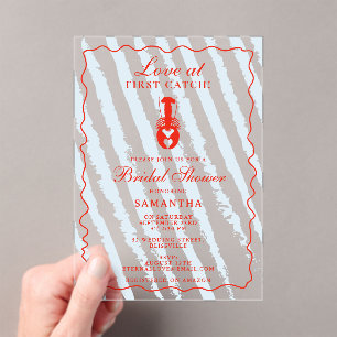 Lobster Heart Blue Stripes Nautical Bridal Shower Acrylic Invitations