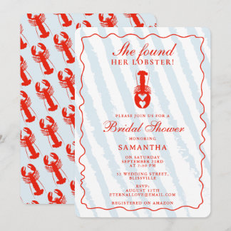Lobster Heart Blue Stripes Nautical Bridal Shower Invitation