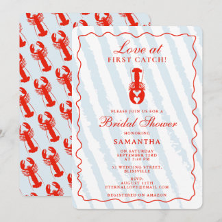 Lobster Heart Blue Stripes Nautical Bridal Shower Invitation