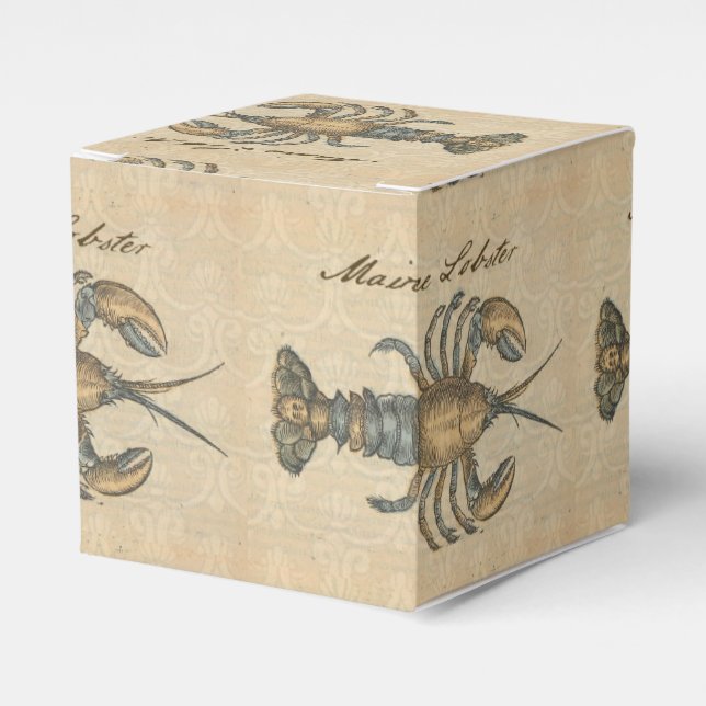 Lobster Illustration Antique Maine Seafood Favor Box (Front Side)